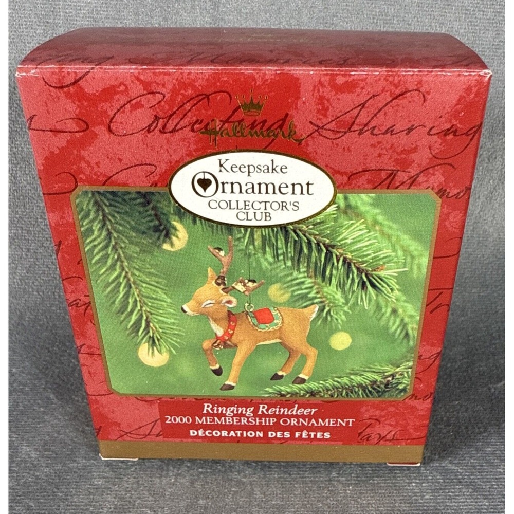 Vintage Hallmark Keepsake Christmas RINGING REINDEER 2000 Membership Ornament‎